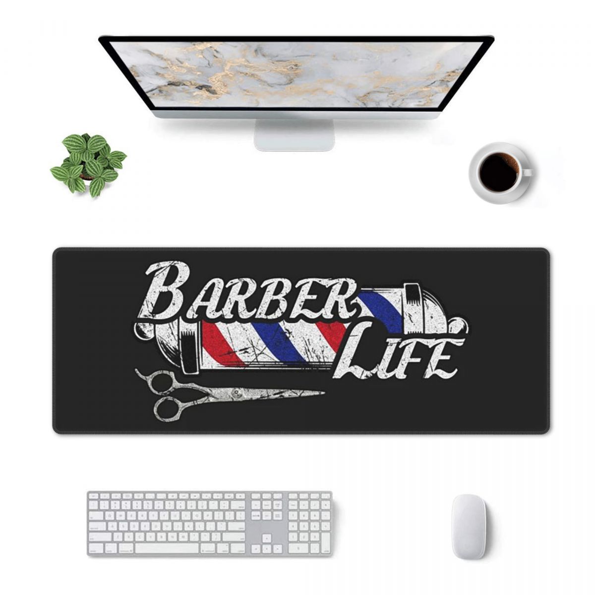 Gaming Accessories Shop - 大型マウスパッド バーバーショップサイン 入口 ゲーマー用PC ラップトップマット キーボードカーペット