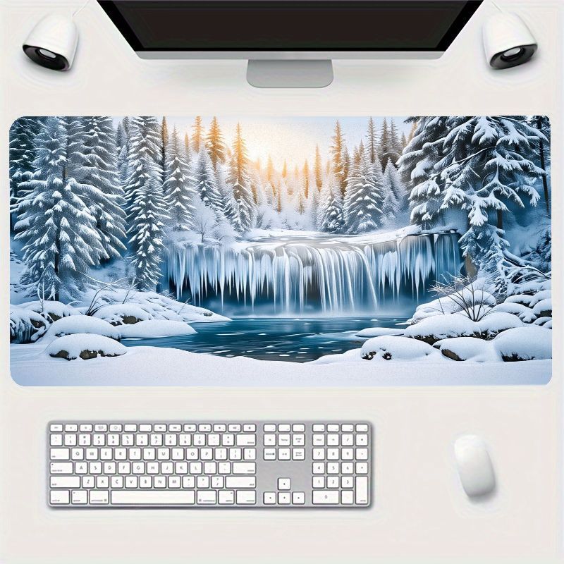 Gaming Accessories Brands - ブランド冬の雪景色大型マウスパッド氷の森テーマデスクマットソフトで快適なオフィスゲームiMacアクセサリー仕事環境を向上させる