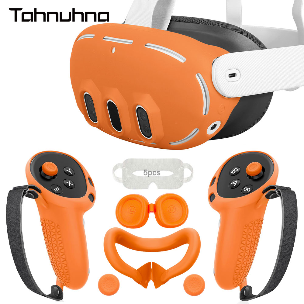 Controller Grip Cover - シリコン保護カバーセットクエスト 3 VR ヘッドセットコントローラグリップシェルケースレンズキャップフェイスカバーメタクエスト 3 アクセサリー