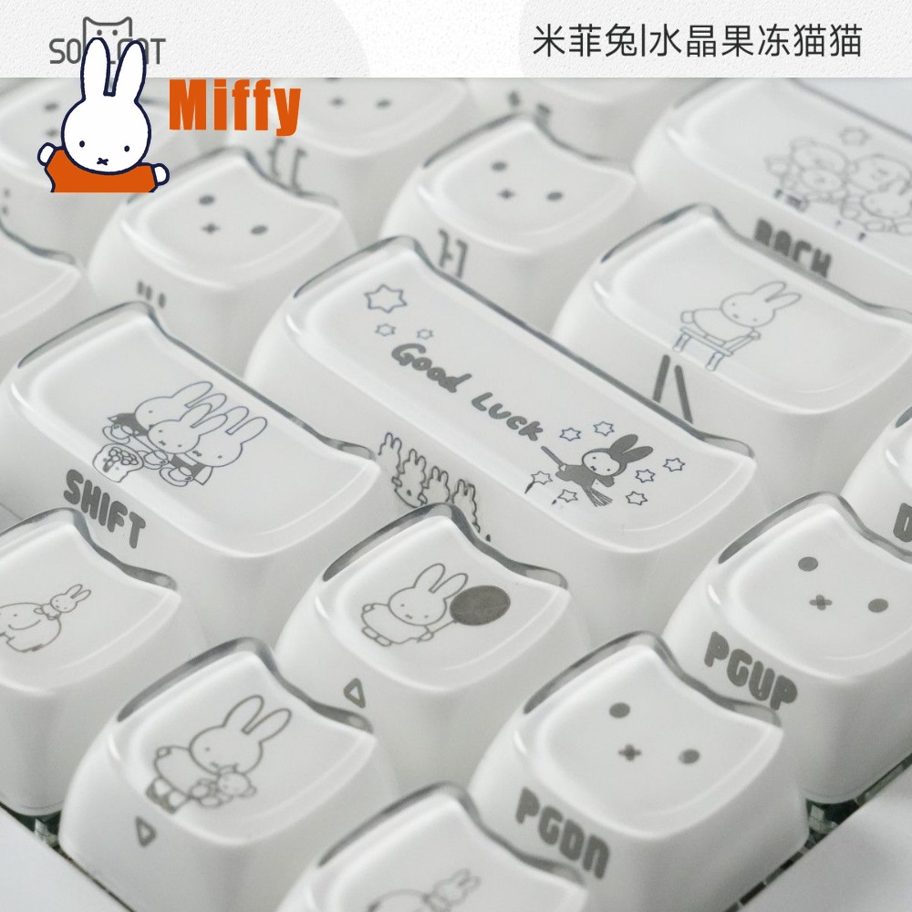 Gaming Accessories Aesthetic - かわいいミッフィーキーキャップかわいいウサギメカニカルキーボードキャップクリスタルゼリー猫耳サイドプリントデスクトップPCゲーム装飾ギフト