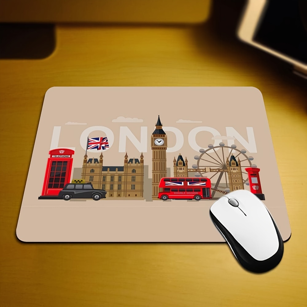 Gaming Accessories London - ロンドンランドマーク柄ラバーマウスパッド、滑り止めデスクマット、コンピューターゲーミングマウスパッド、オフィスアクセサリー、デスクオーガナイザー、プレイマット