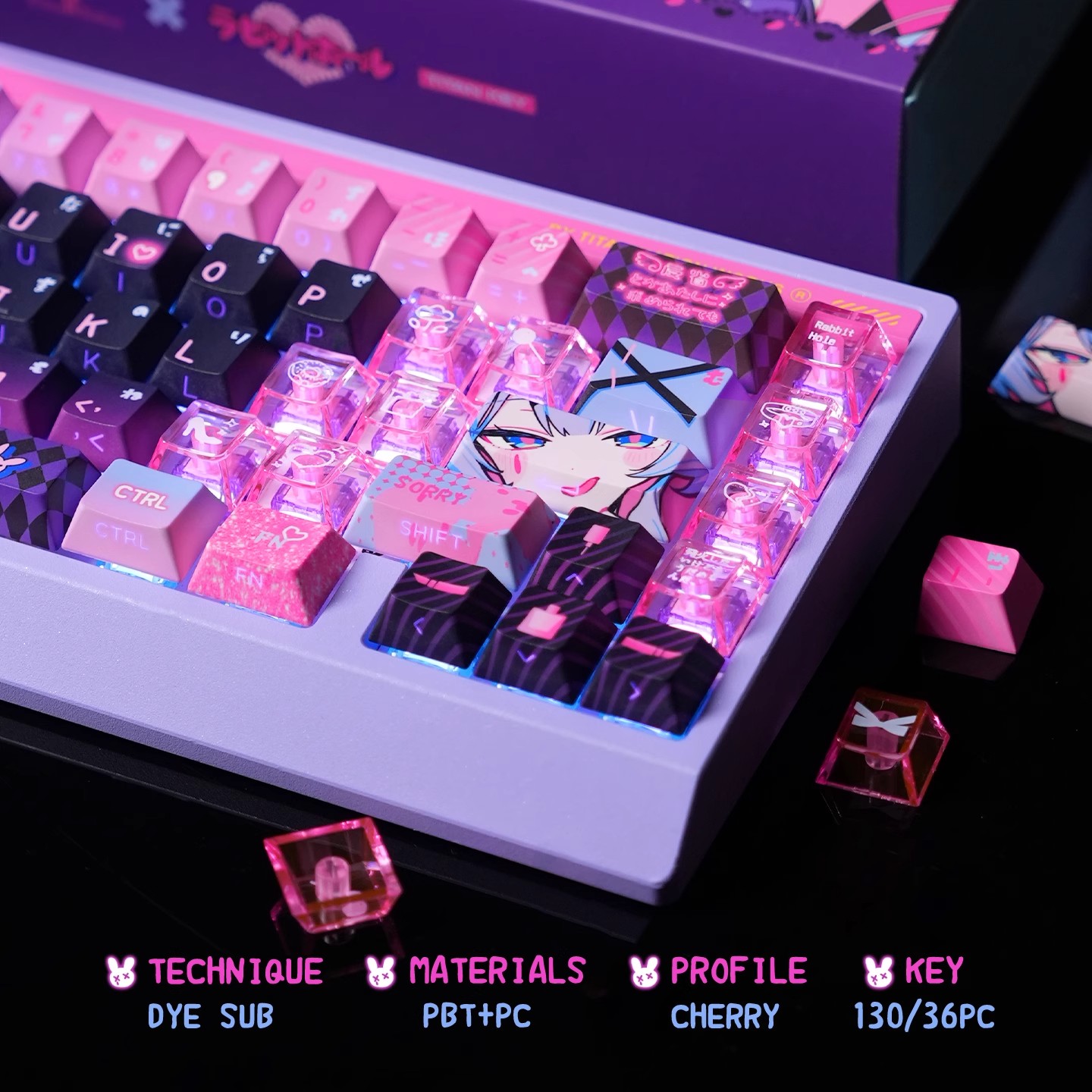 アニメラビットホールテーマカスタムキーキャップセットかわいい - Gaming Accessories Aesthetic のレビューと価格