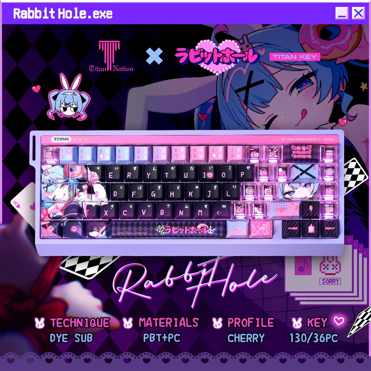 アニメラビットホールテーマカスタムキーキャップセットかわいい - Gaming Accessories Aesthetic のレビューと価格