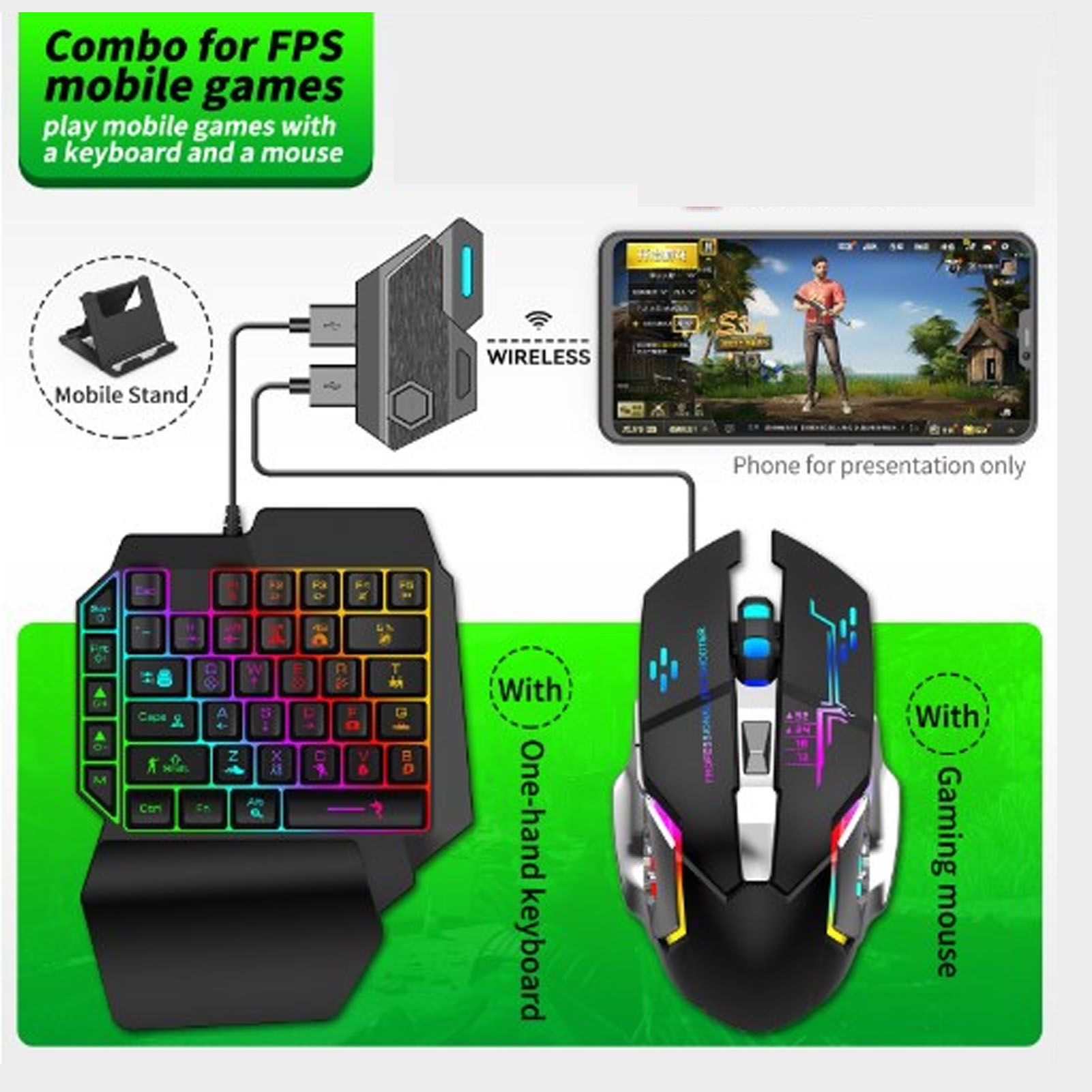 キーボード マウス コンバーター セット 応答性の高い片手キ - Gaming Accessories Phone のレビューと価格