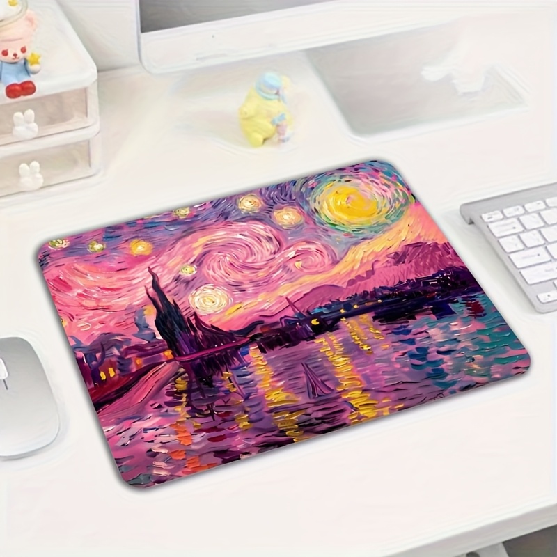 ブランド抽象ピンク星空油絵マウスパッド滑り止めゴムベースオフ - Gaming Accessories Brands のレビューと価格